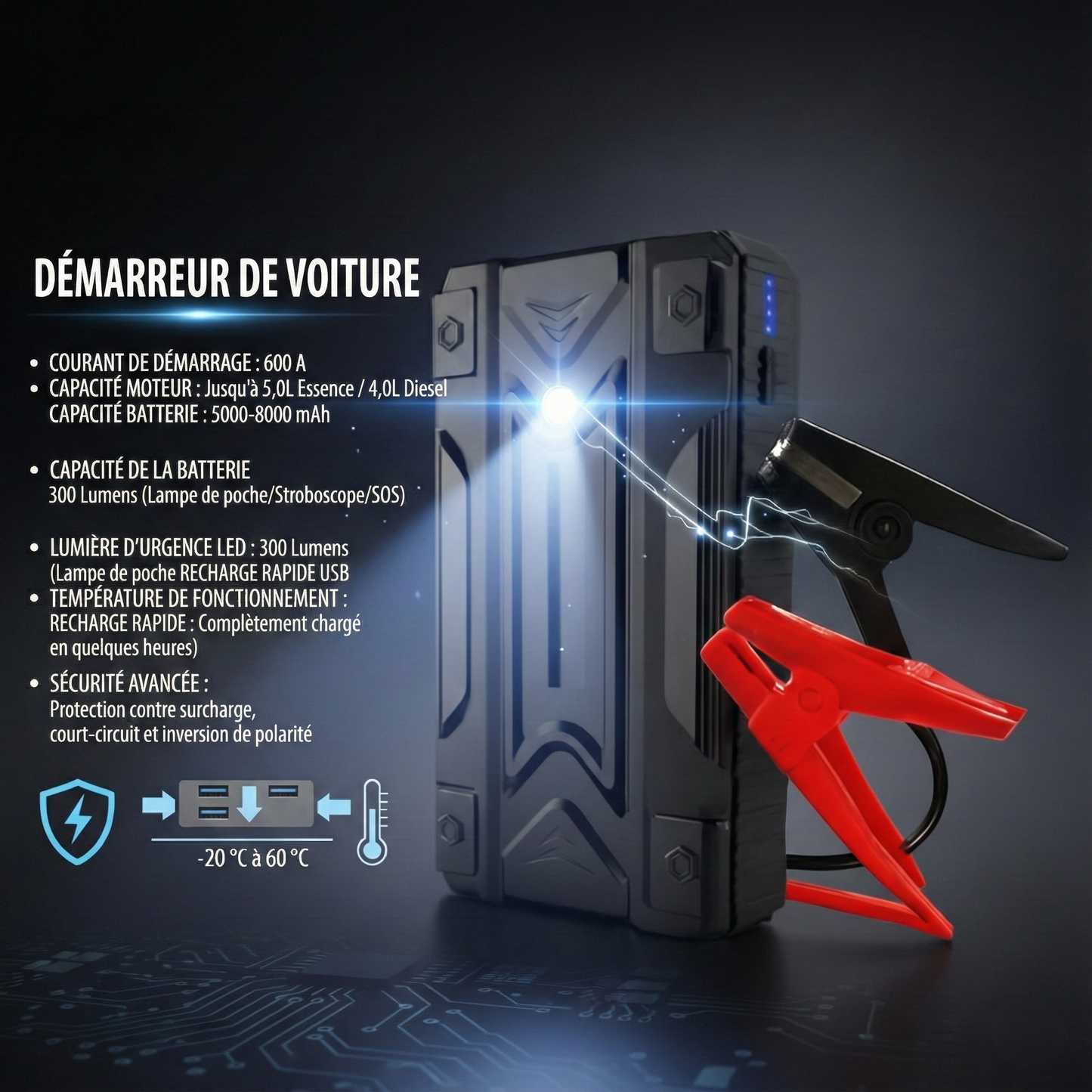 Booster Batterie – Démarreur de Voiture et Chargement Rapide
